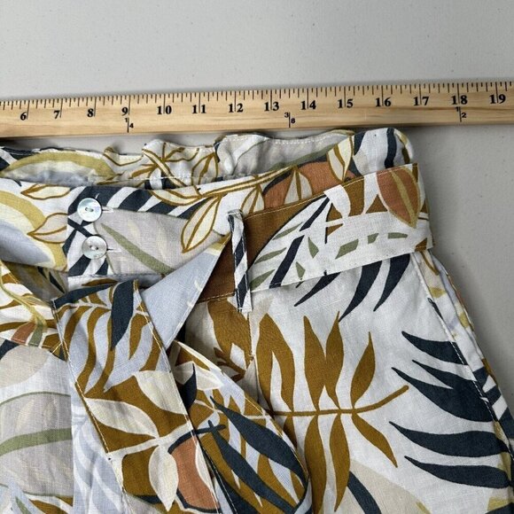 C&C California Shorts Linen Tropical Palm Print Belted XL Paper bag - Picture 8 of 11